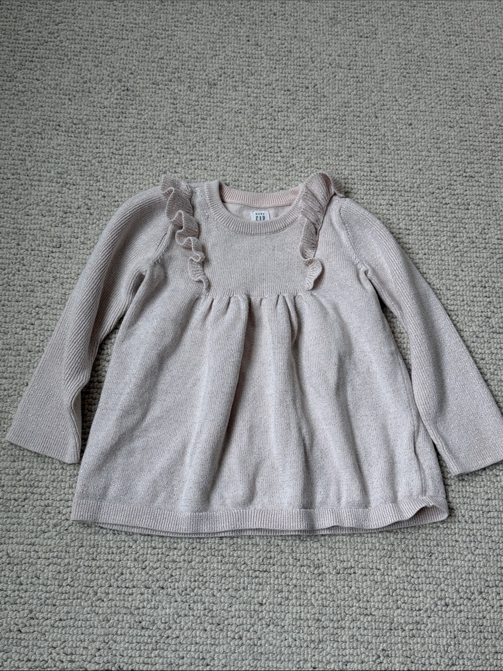 GAP Light Pink Sparkle Ruffle Long-Sleeve Cotton Sweater